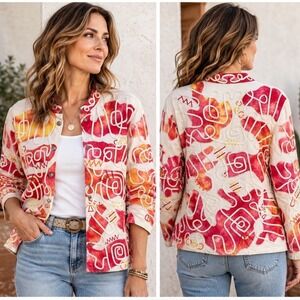 Bleu Bayou Womens M Art to Wear Jacket Embroidered Applique Boho Cotton India